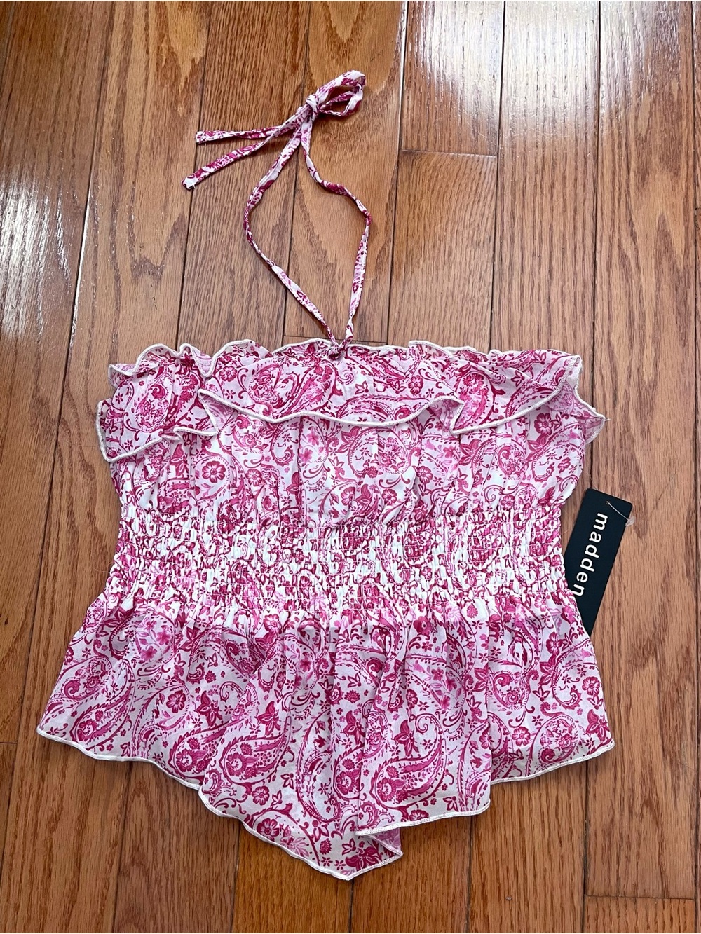 NWT Women’s Pink Paisley Smocked Halter Top